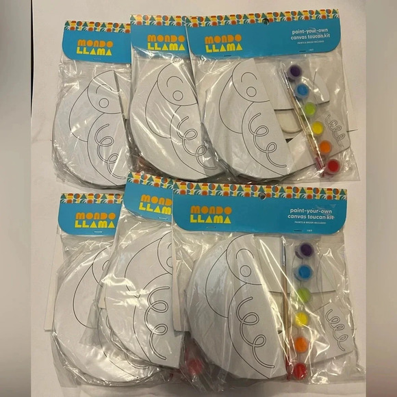 Set of 6 MONDO LLAMA PAINT YOUR OWN 
CANVAS TOUCAN Activity Kit - Picture 1 of 3